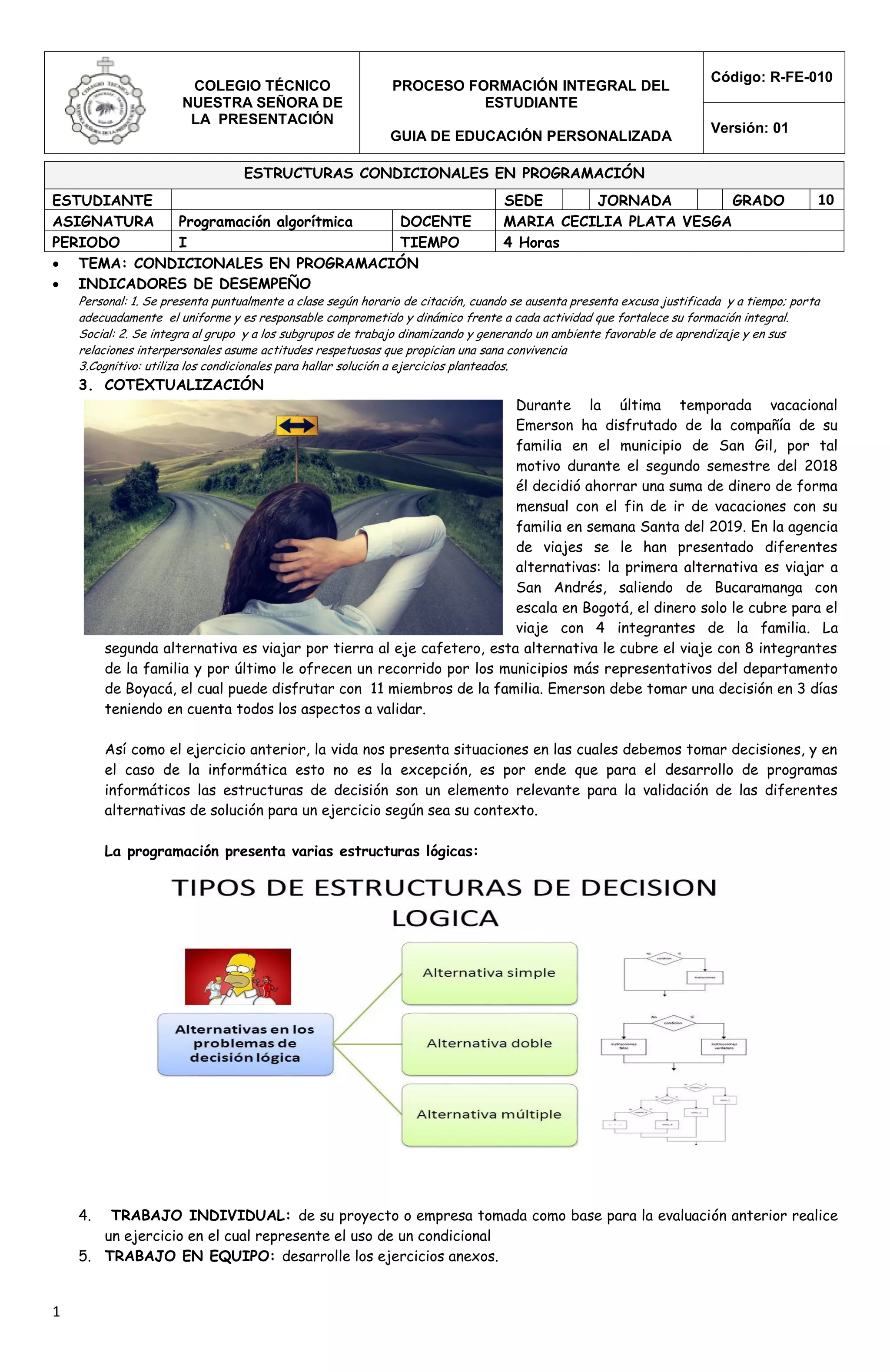Guia 3 programacion condicionales | PDF