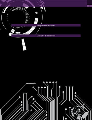 12
PÁG.
Id Interesado Identificación del interesado. X X
Desc
Interesado
Descripción del interesado. X X
Fecha_Apertura Fecha de apertura. X
Fecha Cierre Fecha de cierre.
Metadatos de seguridad
Nivel NS Código nivel de seguridad. X
Acceso Código clasificación de acceso. X
Accesibilidad Código de la accesibilidad. X
Metadatos de trazabilidad
URI Código de referencia-URI. X
Ruta Ruta del nodo. X
* Mult = metadato múltiple. Oblig: metadato obligatorio.
2.2.Metadatos complementarios
Los metadatos complementarios responden generalmente a necesidades de descripción
específicas y, como tal están asociados a procesos de gestión interna.
Se podrán asignar metadatos complementarios para atender a necesidades de descripción
específicas. Estos metadatos complementarios se aplicarán de acuerdo con lo previsto en la
gestión de metadatos de documentos electrónicos y dentro de los parámetros de las políticas
de interoperabilidad, estándares y plataforma de interoperabilidad del Estado colombiano.
Por tanto, independientemente de los metadatos mínimos obligatorios, las distintas entidades
podrán asociar a los expedientes electrónicos metadatos de carácter complementario para
las necesidades de descripción específicas de acuerdo al entorno donde se gestiona el
expediente. Cada organización debe valorar sus necesidades específicas adicionales y
extender el esquema de metadatos internamente según sus requisitos, siempre respetando
el esquema GEL-XML.
 