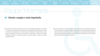 2)
folheto. Simplesmente entregue o folheto e explique que a “acessibilidade é parte da política
dos nossos eventos, inclusive no sentido de treinar as equipes de linha de frente quanto aos
Oriente a equipe: o mais importante.
1) É importante que todas as pessoas da linha de frente estejam preparadas para atender
pessoa da equipe de linha de frente, incluindo os seguranças, o pessoal de limpeza,
a brigada de incêndio, a equipe de produção, a equipe do buffet e a equipe da empresa
contratante/cliente.
Equipe informada
Áreas
reservadas
Autonomia
para todos
Banheiros
Reserve
vagas
Comer
e beber
Sinalização
Equipe
informada
Em caso de
emergências
Comunicação
para todos
Planejar
é essencial
 