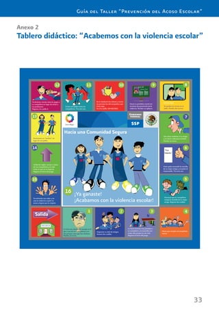 33
Guía del Taller “Prevención del Acoso Escolar”
Anexo 2
Tablero didáctico: “Acabemos con la violencia escolar”
Hacia una Comunidad Segura
 