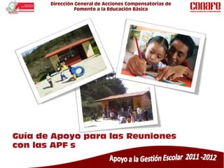 Dirección General de Acciones Compensatorias de
                 Fomento a la Educación Básica




Guía de Apoyo para las Reuniones
con las APF s
 