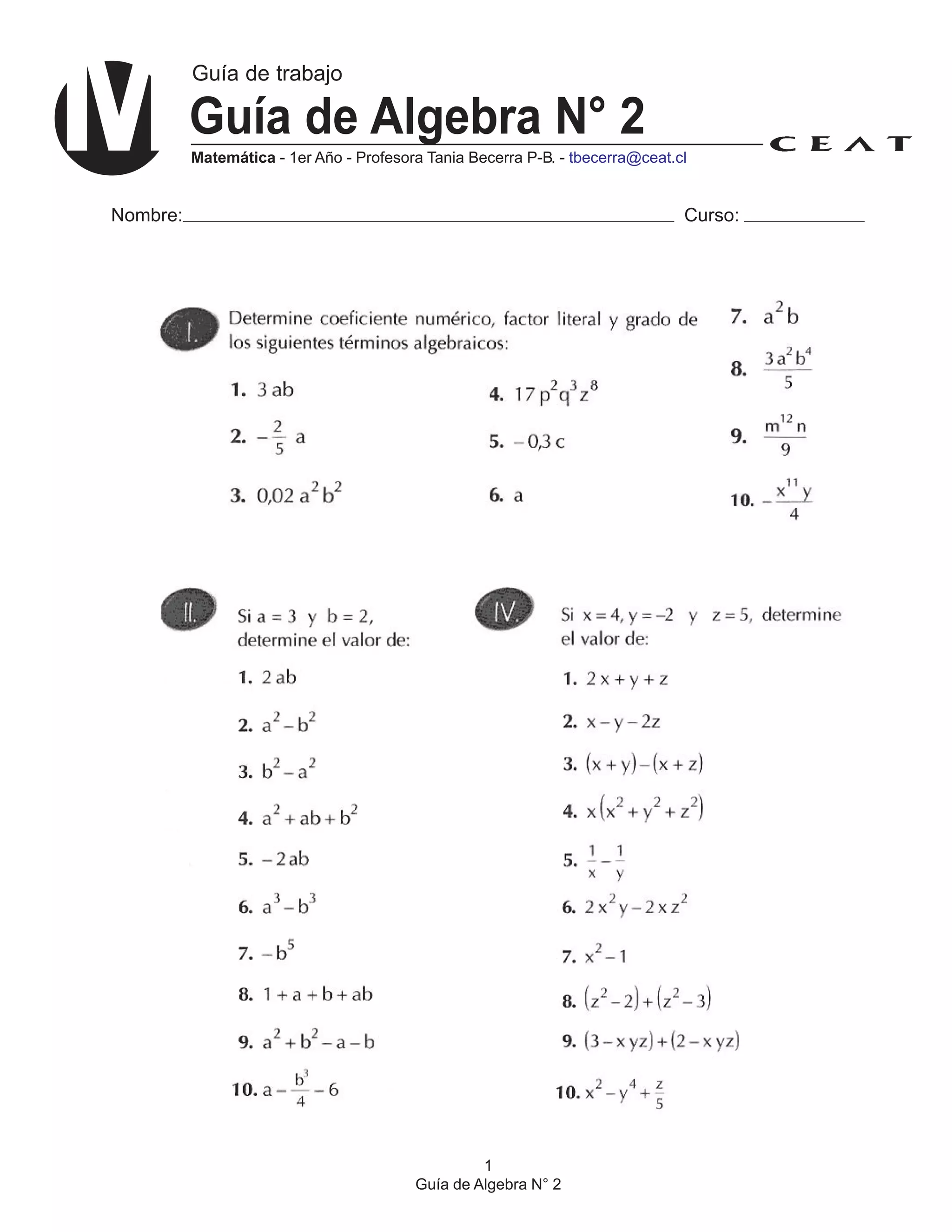 Guia algebra 02 | PDF