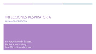 INFECCIONES RESPIRATORIA
GUIA ANTIMICROBIONA
Dr. Jorge Alemán Zapata.
Pediatra Neumólogo.
Msc Microbioma humano
 