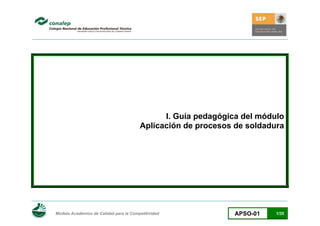Modelo Académico de Calidad para la Competitividad APSO-01 1/35
I. Guía pedagógica del módulo
Aplicación de procesos de soldadura
 