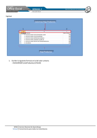 Ingresar




   1. Escribir la siguiente formula en la del valor unitario.
      = BUSCARV(B7;ListaProductos;3;FALSO)




            SENA     Servicio Nacional de Aprendizaje
           Virtual   Conocimiento para todos los Colombianos
 