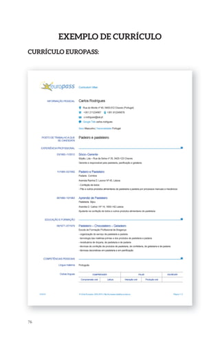 76 
ExEmPlo dE CUrrÍCUlo 
CUrrÍCUlo EUroPass: 
 