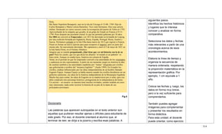 314
Fig.5
Diccionario
Las palabras que aparecen subrayadas en el texto anterior son
aquellas que pudieran resultar ajenas o difíciles para estudiante de
este grado. Por eso, el docente orientará al alumno que, al
terminar de leer, se dirija a la pizarra y escriba esas palabras. A
siguientes pasos.
Identifica los hechos históricos
y lugares que te interesa
conocer y analizar en forma
comparativa.
Selecciona los datos y fechas
más relevantes a partir de una
cronología acerca de esos
acontecimientos.
Elabora la línea de tiempo y
organiza la secuencia de
manera ordenada, respetando
la proporción matemática en la
representación gráfica. Por
ejemplo, 1 cm equivale a 1
año.
Coloca las fechas y, luego, los
datos en forma muy breve,
pero a la vez suficiente para
comprenderlos.
También puedes agregar
imágenes para complementar
y presentar los resultados en
forma didáctica.
Para esta unidad, el docente
puede orientar, como ejercicio
Hola,
Me llamo Napoleón Bonaparte, nací en la isla de Córcega el 15-08- 1769. Hijo de
Carlos Bonaparte y María Leticia Ramolino. Tuve siete hermanos. Hice una carrera
militar. Destacado en varios sucesos como la reconquista del puerto de Telón en 1793.
Aprovechando de la simpatía que gozaba, di un golpe de Estado en Francia el 9-11-
1799. Poco después me proclamé cónsul, lo que me permitió gobernar por 10 años.
En 1804 me convertí en Emperador y en 1813 fui derrotado en la batalla de Leipzig,
por una coalición formada por Inglaterra, Rusia, España, Portugal, Rusia, Austria y
Suecia. Permanecí exiliado en la Isla Elba hasta marzo de 1815 que regresé a Francia.
Pensé en formar un nuevo ejército para para recuperar el imperio; pero en junio del
mismo año, fui nuevamente derrotado. Me capturaron y morí el 5 de mayo de 1821 en
la Isla Santa Elena, en el Océano Atlántico.
Imagino que se estarán preguntando ¿Qué tiene que ver mi historia con la de su
país? Pues les cuento, que eso que dicen los abuelos “el mundo es un pañuelo” es
bien cierto. Aunque yo estaba lejos, América era colonia de España.
Verán, en el período en que fui emperador convertí a las autoridades de los virreinatos
y audiencia en mis representantes. A partir de ese momento surgió en América la idea
de sustituir también a las autoridades españolas por “Juntas” integradas por criollos
que gobernarían a nombre del “monarca legítimo”” (Ayala 1999). En Ecuador los
criollos, estaban influenciados por las ideas independentista de un hombre llamado
Eugenio Espejo. Aunque Espejo ya había muerto cuando los criollos decidieron ser un
gobierno autónomo, sus ideas de la América independiente de la Monarquía Española.
Mucho hay para contar, las ideas de Eugenio no se mantuvieron por si solas; pero eso
debe contárselo otro personaje histórico, protagonista de la independencia de Quito.
Un secreto – en susurro- su maestra tiene muchos invitados, ustedes tendrán un curso
muy interesante, nada como recorrer la historia de su país de la mano de sus
principales personajes.
 
