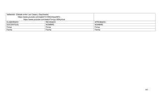 403
Vallalodid: (Debate entre Las Casas y Sepúlveda):
https://www.youtube.com/watch?v=0W2vAywX87c
https://www.youtube.com/watch?v=cpJ-9SKyHuw
ELABORADO REVISADO APROBADO
DOCENTE(S): NOMBRE: NOMBRE:
Firma: Firma: Firma:
Fecha: Fecha: Fecha:
 