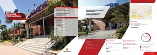 267
Centro	 	
Comercial 	
Metropolitano
MOVILIDAD
2
Accesos peatonales
Number of pedestrian entrances
Accesos vehiculares
Number of vehicle entrances
1
Mobility
32.6 %
5.1 %
11.9 %
50.4 %
Anclas / Anchor Stores 32.6 %
Comidas / Food 5.1 %
Entretenimiento / Entertainment 11.9 %
Comercio / Commercial Area 50.4 %
Discrimination of areas as the type of trade
Discriminación
de áreas según
el tipo de
comercio
ÁREA DE COMIDAS
550 m2
280
7
Food area
Área de restaurantes / Restaurants area
Número de sillas /
Number of seats
No. de locales / Food service establishments
ÁREA DE ENTRETENIMIENTO
Entertainment area
1
1.300 m2
Locales de entretenimiento infantil /
Children entertainment establishments
Área entretenimiento infantil / Area
2
Número de pisos / Number of floors
Número de parqueaderos /
Number of parking
220
17.692 m2
10.884 m2
Área predio / Area of the premises
Área comercial / GLA
Área construida total / Total area built
24.444 m2
Número de locales /
Number of establishments
75
Descripción general / General description
Descripción física / Physical description
Constructora Plaza Sur
Diseñador / Mall Designer
Promotor / Mall Promotor
Constructor / Mall Building Developer
Constructora Plaza Sur
Constructora Plaza Sur
www.ccmetropolitano.co
DATOS  /  DATA
Apertura / Opening Year: 2006
Dirección / Mall Address: Carrera 28 No. 58-148
Cobertura / Coverage: Zonal
Centro Comercial
Metropolitano
Descripción del proyecto
Project description
Almacenes Éxito
Locales de formato grande y mediano
Medium and large format areas
 