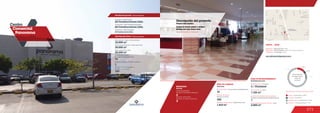 271
Centro	 	
Comercial 	
Panorama
MOVILIDAD
2
Accesos peatonales
Number of pedestrian entrances
Accesos vehiculares
Number of vehicle entrances
2
Mobility
12.9 %
5.0 %
11.0 %
71.1 %
Anclas / Anchor Stores 12.9 %
Comidas / Food 5.0 %
Entretenimiento / Entertainment 11.0 %
Comercio / Commercial Area 71.1 %
Discrimination of areas as the type of trade
Discriminación
de áreas según
el tipo de
comercio
ÁREA DE COMIDAS
1.410 m2
300
10
Food area
Área de restaurantes / Restaurants area
Número de sillas /
Number of seats
No. de locales / Food service establishments
ÁREA DE ENTRETENIMIENTO
3 / Cineland
1.102 m2
Entertainment area
Salas de cine / Cinemas
Área cinemas / Area
1
2.000 m2
Locales de entretenimiento infantil /
Children entertainment establishments
Área entretenimiento infantil / Area
1
Número de pisos / Number of floors
Número de parqueaderos /
Number of parking
350
32.000 m2
28.200 m2
Área predio / Area of the premises
Área comercial / GLA
Área construida total / Total area built
30.000 m2
Número de locales /
Number of establishments
70
Descripción general / General description
Descripción física / Physical description
Descripción del proyecto
Project description
Almacenes Éxito, Cineland
Locales de formato grande y mediano
Medium and large format areas
AS Construcciones Ltda.
Diseñador / Mall Designer
Promotor / Mall Promotor
Constructor / Mall Building Developer
AS Construcciones Ltda.
AS Construcciones Ltda.
www.centrocomercialpanorama.com.co
DATOS  /  DATA
Apertura / Opening Year: 2006
Dirección / Mall Address: Calle 30 carrera 8 esquina
Cobertura / Coverage: Zonal
Centro Comercial
Panorama
 