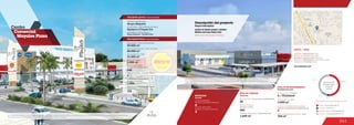 341
Centro	 	
Comercial	
Mayales Plaza
Descripción general / General description
Descripción física / Physical description
2
Número de pisos / Number of floors
Número de parqueaderos /
Number of parking
1.354
59.000 m2
31.000 m2
Área predio / Area of the premises
Área comercial / GLA
Área construida total / Total area built
80.000 m2
Número de locales /
Number of establishments
248
Descripción del proyecto
Project description
Metro, Easy, Flamingo, Cineland
Locales de formato grande y mediano
Medium and large format areas
ÁREA DE COMIDAS
ÁREA DE ENTRETENIMIENTO
1.600 m2
2.000 m2
800
45
Food area
Entertainment area
Área de restaurantes / Restaurants area
Número de sillas /
Number of seats
No. de locales / Food service establishments Área cinemas / Area
2
760 m2
Área entretenimiento infantil / Area
MOVILIDAD
4
Accesos peatonales
Number of pedestrian entrances
Accesos vehiculares
Number of vehicle entrances
2
Mobility
Locales de entretenimiento infantil /
Children entertainment establishments
6 / Cineland
Salas de cine / Cinemas
Anclas / Anchor Stores 48.7 %
Comidas / Food 5.2 %
Entretenimiento / Entertainment 8.9 %
Comercio / Commercial Area 37.2 %
Discrimination of areas as the type of trade
5.2 %
8.9 %
37.2 %
Discriminación
de áreas según
el tipo de
comercio
48.7 %
Grupo Mayales
Grupo Mayales / Christian Eins
Promotor / Mall Promotor
Diseñadores / Mall Designer
Constructores / Mall Building Developer
Equipos y Cargas S.A.
3.500 m2
Área hotel /Area
102
Número de habitaciones del hotel /
Hotel rooms
www.mayalesplaza.com
DATOS  /  DATA
Apertura / Opening Year: 2013
Número de visitantes año 2012 /
Number of visitors in 2012: 5.853.210
Dirección / Mall Address: Calle 31 No. 6A-133
Cobertura / Coverage: Zonal
Centro Comercial
Mayales Plaza
Las imágenes renders y fotomontajes expuestos son una representación artística del proyecto, por lo tanto algunos detalles pueden diferir del resultado
final. Elementos de decoración y mobiliario en general no están incluidos.
Las imágenes renders y fotomontajes expuestos son una representación artística del proyecto, por lo tanto
algunos detalles pueden diferir del resultado final. Elementos de decoración y mobiliario en general no
están incluidos.
 