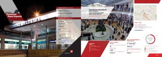 117
Centro
Comercial
Plaza Imperial
2
2007
Número de pisos / Number of floors
Fecha de expansiones realizadas /
Date of performed expansions
Número de parqueaderos /
Number of parking
1.801
61.570 m2
Tamayo Montilla Arquitectos S.A.S.
47.483 m2
Área predio / Area of the premises
Diseñador / Mall Designer
Área comercial / GLA
Área construida total / Total area built
138.377 m2
Número de locales /
Number of establishments
283
Área de expansiones /
Area of expansions
15.333 m2
Descripción general / General description
Descripción física / Physical description
Promotor / Mall Promotor
Constructor / Mall Building Developer
Constructora Colpatria
Ospinas & Cía. S.A.
MOVILIDAD
3
Accesos peatonales
Number of pedestrian entrances
Accesos vehiculares
Number of vehicle entrances
1
Mobility
50.6 %
4.6 %
7.0 %
37.8 %
Anclas / Anchor Stores 50.6 %
Comidas / Food 4.6 %
Entretenimiento / Entertainment 7.0 %
Comercio / Commercial Area 37.8 %
Discrimination of areas as the type of trade
Discriminación
de áreas según
el tipo de
comercio
Descripción del proyecto
Project description
Jumbo, Falabella, Homecenter, Playland,
Cinemark, Panamericana
Locales de formato grande y mediano
Medium and large format areas
ÁREA DE COMIDAS
ÁREA DE ENTRETENIMIENTO
2.166 m2
6 / Cinemark
1.086
46
Food area
Entertainment area
Área de restaurantes / Restaurants area
Número de sillas /
Number of seats
No. de locales / Food service establishments
Salas de cine / Cinemas
Área cinemas / Area
Locales de entretenimiento infantil /
Children entertainment establishments
Área entretenimiento infantil / Area
www.plazaimperialcc.com
DATOS / DATA
Apertura / Opening Year: 2005
Número de visitantes año 2012 /
Number of visitors in 2012: 29,717.176
Dirección / Mall Address: Avenida 104 No. 148-07
Cobertura / Coverage: Zonal
2.573 m2
1
759 m2
Centro Comercial
Plaza Imperial
 