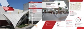 149
Centro
Comercial
Unicentro
Bogotá
MOVILIDAD
10
Accesos peatonales
Number of pedestrian entrances
Accesos vehiculares
Number of vehicle entrances
6
Mobility
24.4 %
3.7 %
22.8 %
49.1 %
Anclas / Anchor Stores 24.4 %
Comidas / Food 3.7 %
Entretenimiento / Entertainment 22.8 %
Comercio / Commercial Area 49.1 %
Discrimination of areas as the type of trade
Discriminación
de áreas según
el tipo de
comercio
ÁREA DE COMIDAS
www.unicentrobogota.com
1.712 m2
1.000
20
Food area
Área de restaurantes / Restaurants area
Número de sillas /
Number of seats
No. de locales / Food service establishments
DATOS / DATA
Apertura / Opening Year: 1976
Número de visitantes año 2012 /
Number of visitors in 2012: 47.450.000
Dirección / Mall Address: Avenida 15 No. 124-30
Cobertura / Coverage: Metropolitana
ÁREA DE ENTRETENIMIENTO
8 / Cine Colombia
4.359 m2
Entertainment area
Salas de cine / Cinemas
Área cinemas / Area
1
2.609 m2
Locales de entretenimiento infantil /
Children entertainment establishments
Área entretenimiento infantil / Area
3
Número de pisos / Number of floors
Número de parqueaderos /
Number of parking
114.153 m2
46.308 m2
Área predio / Area of the premises
Área comercial / GLA
Área construida total / Total area built
97.465 m2
Número de locales /
Number of establishments
Descripción general / General description
Descripción física / Physical description
Fecha de expansiones realizadas /
Date of performed expansions
Área de expansiones /
Area of expansions
Pedro Gómez y Cía. S.A.
Pedro Gómez y Cía. S.A. /
Pizano Pradilla y Caro
Promotor / Mall Promotor
Diseñadores / Mall Designer
Constructor / Mall Building Developer
Pedro Gómez y Cía. S.A.
3.000
312
2008
99 m2
Descripción del proyecto
Project description
Almacenes Éxito, Falabella, Cine Colombia
Locales de formato grande y mediano
Medium and large format areas
Centro Comercial
Unicentro
 