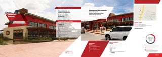 153
Centro
Comercial
Bazaar
MOVILIDAD
1
Accesos peatonales
Number of pedestrian entrances
Accesos vehiculares
Number of vehicle entrances
1
Mobility
34.7 %
35.8 %
29.5 %
Anclas / Anchor Stores 34.7 %
Comidas / Food 35.8 %
Entretenimiento / Entertainment 0.0 %
Comercio / Commercial Area 29.5 %
Discrimination of areas as the type of trade
Discriminación
de áreas según
el tipo de
comercio
ÁREA DE COMIDAS
www.centrosbazaar.com
1.832 m2
344
7
Food area
Área de restaurantes / Restaurants area
Número de sillas /
Number of seats
No. de locales / Food service establishments
DATOS / DATA
Apertura / Opening Year: 2013
Dirección / Mall Address: Carretera Chia-Cajica
Cobertura / Coverage: Zonal
1
Número de pisos / Number of floors
Número de parqueaderos /
Number of parking
250
16.494 m2
5.119 m2
Área predio / Area of the premises
Área comercial / GLA
Número de locales /
Number of establishments
29
Descripción general / General description
Descripción física / Physical description
Descripción del proyecto
Project description
El Corral, Jumbo
Locales de formato grande y mediano
Medium and large format areas
Arq. Carlos Barreto
Diseñador / Mall Designer
Promotor / Mall Promotor
Constructor / Mall Building Developer
E.J.M. Ingenieros
Arquitectos
Ópera (Operador de
activos inmobiliarios)
Centro Comercial
Bazaar Chía
 