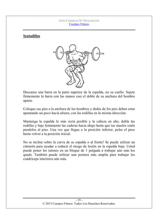 Guía Completa De Musculación
Cuerpos Fitness

Sentadillas

Descanse una barra en la parte superior de la espalda, no su cu...