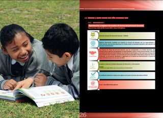 26
Guía de orientación para la Asistencia Técnica para el cumplimiento de Compromisos de Desempeño
3.2. TRAMO 2: BUEN INICIO DEL AÑO ESCOLAR 2015
3.2.1. COMPROMISO 1
Aprobación y registro de cuadro de horas del personal docente
Área
Proponente
Dirección General de Desarrollo Docente - DIGEDD.
Objetivo
Obtener información confiable con respecto al número de docentes con sus especialidades a
nivel nacional, que permita determinar en donde existe la necesidad educativa, para ejecutar los
procesos racionalización.
Compromiso
Los Cuadros de Horas del personal docente, que les corresponden a la Unidad Ejecutora, que
incluyan plazas orgánicas desagregadas en especialidades a dictar y horas presupuestadas, del nivel
secundaria de Educación Básica Regular con Jornada Escolar Simple y, en los casos que corresponda,
conJornadaEscolarCompleta,cicloavanzadodelaEducaciónBásicoAlternativayEducaciónTécnico
Productiva se encuentran aprobados y registrados en el Sistema de Administración y Control de
Plazas (NEXUS) hasta el 21 de enero de 2015
Cobertura
Se aplica a todas las Unidades Ejecutoras de Educación a nivel nacional.
Excepción
Se excluye a los Colegios Militares que no se encuentran en el Sistema NEXUS.
Medio de
Verificación
Se verificará mediante el reporte de registros de Cuadro de Horas del Sistema NEXUS.
Consultas sobre
el compromiso
Email : nexus@minedu.gob.pe
Tramo 2: Buen Inicio del Año Escolar 2015 | Hasta 15 de febrero
 