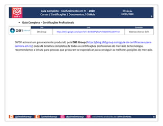 Guia Completo – Conhecimento em TI – 2020
Cursos / Certificações / Documentos / GitHub
2ª Edição
20/03/2020
8
/jaimelinhar...