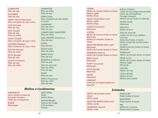 10 11
Molhos e Condimentos
MÃE TERRA
Missô
Molho Shoyu
MAGGI (Nestlè)
Delícias de frango
Grill tempero
Fondor
CARREFOUR
Óleo de milho
Óleo de soja
CERES (Vida)
Óleo composto de soja (todos
os tipos)
CHAMPION
Óleo de milho
Óleo de soja
COMPRE BEM / BARATEIRO
Óleo de milho
DOIS AMORES (Caramuru)
Óleo de soja
EXTRA
Óleo de soja
GILDA (Vida)
Óleo de milho
MARIA (Vida)
Óleo de soja
MAZZOLA (Unilever)
Óleo de soja
PÃO DE AÇUCAR
Óleo de milho
Óleo de soja
SADIA
Óleo de soja
SINHÁ (Caramuru)
Óleo de milho
Óleo de soja
CAMPESTRE
Óleo de soja
COCAMAR
Óleo de soja
GREAT VALUE (Wal-mart)
Óleo composto de soja e oliva
LEVE (Imcopa)
Óleo de soja
LIZA (Cargill)
Óleo de soja
Óleo de milho
OLIVA (Cargill)
Óleo composto de soja e oliva
OLIVARES (Paladar)
Óleo composto de soja e oliva
SALADA (Bunge)
Óleo de milho
SOYA (Bunge)
Óleo de soja
SUAVIT (Cocamar)
Óleo de soja
Óleo de milho
AJINOMOTO
Sazon (todos os sabores)
Hondashi tempero
Caldo de carne/galinha
BUNGE
Maionegg's
Enlatados
ANGLO (BF)
Patês (todos os tipos)
BARATEIRO
Patês (todos os tipos)
BIG
Milho em conserva
Patês (todos os tipos)
GREAT VALUE (Wal-mart)
Atum
Milho verde
MAIS POR MENOS (Wal-mart)
Milhor verde
MARINARA (Quero)
Milho verde
Sabore tempero
Caldo de bacon/legumes/camarão
Caldo de carne/galinha
Tomagic tempero
Molho em pó (todos os sabores)
MARIA (Vida)
Maionese
MOCOCA
Molho branco
PÃO DE AÇUCAR
Caldos em pó e em tabletes
Catchup
Maionese (todos os tipos)
Molho à base de tomate (todos
os tipos)
Molhos prontos (todos os tipos)
Mostarda
PARMALAT
Molho de tomate (todos os tipos)
PEIXE (Cirio)
Molho de tomate (todos os tipos)
Molho inglês
Mostarda
SAKURA
Molho de soja
UNCLE BEANS
Molho pronto
Molho para salada
CEPÊRA
Molho de tomate (todos os tipos)
Molho inglês
Molho shoyu
GREAT VALUE (Wal-mart)
Molho inglês
Molho shoyu
LANCHY (Cocamar)
Maionese
LUPPINI
Molho de tomate (todos os tipos)
Maionese
Molhos p/ tempero (todos os
tipos)
MAIS POR MENOS (Wal-mart)
Maionese
Molho de tomate (todos os tipos)
MARINARA (Quero)
Molho de tomate (todos os tipos)
MESA (Leco)
Maionese
PURITY (Cocamar)
Maionese
SOYA (Bunge)
Maionese
VIGOR
Maionese
VIRMONT
Caldo de carne/galinha/bacon/
legumes
 