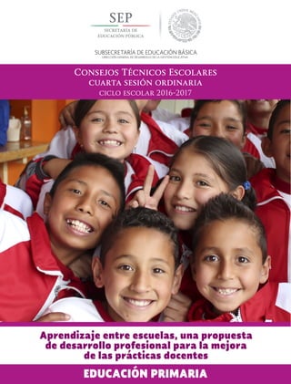 Consejos Técnicos Escolares
cuarta sesión ordinaria
ciclo escolar 2016-2017
SUBSECRETARÍA DE EDUCACIÓN BÁSICA
DIRECCIÓN GENERAL DE DESARROLLO DE LA GESTIÓN EDUCATIVA
EDUCACIÓN PRIMARIA
Aprendizaje entre escuelas, una propuesta
de desarrollo profesional para la mejora
de las prácticas docentes
 