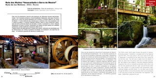 50 51
Esta ruta de sendeirismo discorre pola parroquia de Sabucedo durante aproximada-
mente 1 km A travesía comeza no cruce da estrada a Sabucedo, para logo ir fluíndo a
carón do río, onde nos iremos atopando con 5 muíños. O primeiro deles é o da “Serra
do Mestre”. O nome vénlle de que a persoa que o construíu e foi o seu propietario, era
o mestre da aldea D. Francisco Regueiro Moreira. Agora é unha construción restau-
rada de forma primorosa dentro da cal están o muíño, o serradoiro e o forno. Despois
atoparanse os outros 4 muíños, enclavados nun espazo de gran beleza con carballos
centenarios, pontes medievais e pequenos saltos do río.
Trátase dunha ruta ideal para dar un paseo polo campo, coñecendo as actividades que
se desenvolvían nos muíños e gozando da paisaxe, da vexetación, dos caprichos da
auga… En definitiva, gozando da natureza en estado puro.
Ruta dos Muíños “Vesacarballa e Serra do Mestre”
Ruta de los Molinos / Mills´ Route
				 Ruta de sendeirismo / Ruta de senderismo / Hiking route
			 Parroquia / Parish: Sabucedo (San Lourenzo)
Esta ruta de senderismo discurre por la parroquia de Sabuce-
do durante aproximadamente 1 km La travesía comienza en
el cruce de la carretera a Sabucedo, para luego ir fluyendo al
lado del río, donde nos iremos encontrando con 5 molinos. El
primero de ellos es el de “Serra do Mestre”. El nombre le viene
de que la persona que lo construyó y fue su propietario, era
el maestro de la aldea D. Francisco Regueiro Moreira. Ahora
es una construcción restaurada de forma primorosa dentro de
la cual están el molino, el aserradero y el horno. Después se
encontrarán los otros 4 molinos, enclavados en un espacio
de gran belleza con robles centenarios, puentes medievales
y pequeños saltos del río. Se trata de una ruta ideal para dar
un paseo por el campo, conociendo las actividades que se
desenvolvían en los molinos y disfrutando del paisaje, de la
vegetación, de los caprichos del agua… En definitiva, gozando
de la naturaleza en estado puro.
This hiking route, which goes through the parish of Sabuce-
do during around 1 kilometre, is situated next to the regional
road PO-7001. The route starts in the cross-roads of the road
to Sabucedo. It continues by the side of the river, where we
will find five mills. The first one is called Serra do Mestre. It
takes its name from the person who was its owner and buil-
der, the master of the village D. Francisco Regueiro Moreira.
Nowadays, the mill is a restored construction within which are
the mill, the sawmill and the kiln. Later, we will find the other
four mills, placed in a lovely enclave with centenarian oaks,
medieval bridges and little rapids. It is an ideal route to walk
through the fields, to know the activities which were developed
in the mills and to enjoy the countryside, the vegetation, the
water...Definitively, enjoying the wild.
Sabucedo
GPS. 42º 35’ 28.74’’ N 8º 24’ 53.48’’ O
ForcareiA Estrada PO-7001
PO-7002
Inverno
Invierno
Winter
A pequena ruta é moi doada de facer, ideal para ir con nenos
Interior do Muíño “Serra do Mestre”
 