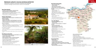 68 69
San Tomé de Ancorados
- Castro de Santo Tomé
- Hórreo de Neira
- Igrexa parroquial románica
- Dous muíños, nun houbo un taller de
torneado e no outro un xenerador de elec-
tricidade
- Castro de Santo Tomé
- Hórreo de Neira
- Iglesia parroquial románica
- Dos molinos, en uno hubo un taller de
torneado y en el otro un generador de
electricidad
- Castro of Santo Tomé
- Neira’s hórreo
- Romanesque parochial church
- Two mills, one was a turning workshop and
the other was an electric generator
Arca (San Miguel)
- Ponte da Paradola sobre o Umia
- Castro Perroño
- Cruceiros: no adro da igrexa e no lugar de
Cruceiro
- Hórreo da casa rectoral
- Igrexa parroquial do século XIX
- Ponte da Paradola sobre el Umia
- Castro Perroño
- Cruceros: en el atrio de la iglesia y en el
lugar de Cruceiro
- Hórreo de la casa rectoral
- Iglesia parroquial del siglo XIX
- Bridge of Paradola over the Umia
- Castro of Perroño
- Stone crosses: one in the atrium of the
church and the other in Cruceiro
- Hórreo of the rectory
- Parochial church of the 19th century
Arnois (San Xián)
- Ponte da Ulla
- Fonte da Paderna
- Cruceiro fronte á Casa da Silva
- Capelas de Nosa Señora de Granada e das Neves
- Sobreira dos Hórreos, en Balboa, incluída no Catálogo de
Árbores Selleiras
- Igrexa parroquial do século XIII
Agar (Santa Mariña)
- Cruceiros: no adro da igrexa e preto da escola
- Igrexa parroquial, de orixe prerrománica
- Cruceros:en el atrio de la iglesia y cerca de la escuela
- Iglesia parroquial, de origen prerrománica
- Stone crosses: in the atrium of the church and near the school
- Parochial church, of Pre-Romanesque origin
Aguións (Santa María)
- Cruceiros: preto do adro da igrexa e na estrada que vai de
Aguións a Santeles
- Pazo de Preguecido
- Muíños no río Liñares, no de Ponte Barcia e no de Toedo
- Restos da Fábrica de Luz Eléctrica da Pina, no río Liñares
- Cruceros cerca del atrio de la iglesia y en la carretera de
Agiuóns a Santeles
- Pazo de Preguecido
- Molinos en el río Liñares, en el de Ponte Barcia y el de Toedo
- Restos de la Fábrica de Luz Eléctrica de la Pina
- Stone crosses near the atrium of the church and in the road
from Aguións to Santeles
- Pazo de Preguecido
- Mills on the Liñares river, in the river of Ponte Barcia and in the
river of Toedo
- Remains of the Electric Light Factory of Pina, on the Liñares
river
San Pedro de Ancorados
- Cinco mámoas no alto ou preto do monte Molide ou Curuto
- Cruceiro preto da igrexa parroquial
- Hórreo no lugar de Vilar
- Igrexa parroquial románica, de ábside pentagonal
- Cinco mámoas en el monte Molide o Curuto
- Crucero cerca de la iglesia parroquial
- Hórreo en el lugar de Vilar
- Iglesia parroquial románica, de ábside pentagonal
- Five mámoas in the Molide or Curuto Mount
- Stone cross near the parochial church
- Hórreo (Typical granary) in Vilar
- Romanesque parochial church with pentagonal apse
- Pazo da Tenencia da Veiga
- Puente del río Ulla
- Fuente de la Paderna
- Crucero frente a la Casa da Silva
- Capillas de Nosa Señora de Granada y de las Neves
- Alcornoque de los Hórreos, en Balboa, incluída en el Catálogo
de Árboles Singulares
- Iglesia parroquial del siglo XIII
- Pazo de la Tenencia da Veiga
- Bridge of the Ulla River
- Paderna fountain
- Stone cross opposite the “Casa da Silva”
- Chapels of “Nosa Señora de Granada” and “As Neves”
- Cork tree of the Hórreos, in Balboa
Sabucedo
Codeseda
Souto
Arca
Nigoi
Tabeirós
A Estrada
Vinseiro
Cereixo
Lagartons
Guimarei
Parada
Aguións
Matalobos
Pardemarín
Liripio
Ribela
Olives
Curantes
Lamas
Callobre Rubín
Oca
Arnois
Berres
Barbude
Paradela
Moreira
Riobó
Remesar
Ancorados S. Pedro
Ancorados S. Tomé
Orazo
Agar
CoraCouso
Baloira
Rio Ulla
C 541 A Santiago
N 640 A Pontevedra
PO-VP 2003
A Forcarei
N 525 Ourense
N 525 Santiago
S.Xiao De Vea
S.Xurxo
De Vea
Sta. Cristina
De Vea
Toedo
San Miguel de castro
Sto. André De Vea
Ouzande
Somoza
Frades
Sta, Maríña
de Barcala
San, Miguel
de Barcala
Loimil
Ribeira
Santeles
Patrimonio cultural e recursos turísticos da Estrada
Patrimonio cultural y recursos turísticos de A Estrada
Cultural heritage and touristic resorts of A Estrada
Pazo Preguecido 	 GPS. 42º 42’ 27.18’’ N 8º 28’ 15.64’’ O
Ponte da Paradola	 GPS. 42º 37’ 28.32’’ N 8º 28’ 40.04’’ O
Parroquias
Parishes
 