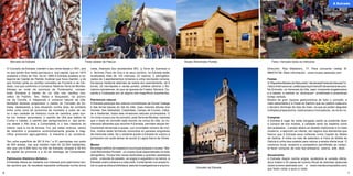 6 7
O Concello da Estrada mantén o seu nome desde o 1841, ano
no que tamén fixa nesta parroquia a súa capital, que en 1875
acadaría o título de Vila. Xa en 1869 A Estrada acadara a ca-
tegoría de Capital de Partido Xudicial que hoxe mantén, e do
que forman parte os veciños concellos de Forcarei e de Cer-
dedo, cos que conforma a Comarca Tabeirós-Terra de Montes.
Sitúase ao norte da provincia de Pontevedra, compar-
tindo fronteira a través do río Ulla cos veciños con-
cellos de Padrón, Teo, Vedra e Boqueixón, na provin-
cia da Coruña, e integrando a comarca natural da Ulla.
Múltiples factores propiciaron o medre do Concello da Es-
trada, destacando a súa situación nunha área de contacto
entre unha zona de economía de montaña e outra de val,
ou o seu carácter de histórico cruce de camiños, paso dun-
ha vía romana secundaria; o camiño da Ulla aos baños de
Cuntis e Caldas; o camiño das peregrinacións e dos arriei-
ros desde o Alto Avia a Compostela; e o dos viaxeiros do
interior cara á ría de Arousa. Foi, por estes motivos, centro
de relacións e prosperou economicamente grazas á mag-
nífica produción agro-gandeira, á industria e ao comercio.
Ten unha superficie de 281,8 Km.2
e 51 parroquias con preto
de 500 aldeas, nas que residen máis de 22.000 habitantes,
dos que uns 8.000 fano na Vila da Estrada, situada a 36 Km
da capital da provincia e a 22 de Santiago de Compostela.
Patrimonio Histórico Artístico
A Estrada ofrece ao visitante con interese polo patrimonio tan-
tas opcións que lle resultará imposible coñecelas nunha única
visita. Ademais dos recoñecidos BIC, a Torre de Guimarei e
o fermoso Pazo de Oca e os seus xardíns, na Estrada están
localizadas máis de 120 mámoas, 22 castros, 2 petroglifos,
restos de 3 asentamentos romanos e unha necrópole romana.
Da época medieval ademais de restos dun asentamento, de 5
torres, 22 necrópoles e varias pontes, pódese admirar o Ro-
mánico estradense, do que as Igrexas de Frades, Moreira, Ou-
zande e Codeseda son só algúns dos magníficos expoñentes.
Patrimonio natural
A Estrada participa dos relevos montañosos da Dorsal Galega
e das terras baixas do Val do Ulla, coas maiores alturas nos
montes: San Sebastián, Cabanelas, Campo de Cruces, Caba-
lar e Xesterias, todos eles miradores naturais privilexiados. O
río Umia cruza o sur do concello, pola Terra de Montes, mentres
que o resto do concello está inscrito na conca do Ulla, os nu-
merosos afluentes que recorren A Estrada, permiten atopar fer-
mosísimas fervenzas e pozas, cun incontable número de muí-
ños, moitos deles formando conxuntos en paraxes singulares
de merecida visita. Se o visitante acode á Estrada do outono á
primavera non pode deixar de acudir á Lagoa Sacra de Olives.
Museo
No antigo edificio do matadoiro municipal atópase o museo “Ma-
nuel Reimóndez Portela”, un museo local especializado no eido
etnográfico. Ocupa tres naves dedicadas a grandes apartados
como : a escola do pasado, os xogos e xoguetes e os nenos, a
Estrada rural e urbana e a vida cotiá. Conta tamén cun amplo lo-
cal no que se sitúa a biblioteca, sala de investigadores e arquivo.
Dirección: Rúa Matadoiro, 17. Para concertar visitas tlf:
986572738. Máis información : www.museo.aestrada.com
Festas
A“Rapadas Bestas de Sabucedo” declaradaFestadeIntereseTu-
rísticoInternacional,celébrasenaprimeirafindesemanadexullo.
No Entroido, os Xenerais da Ulla, saen ricamente engalanados
e a cabalo, a realizar os “atranques”, enxeñosas e picarescas
liortas verbais.
Mostra da gran riqueza gastronómica de todo o concello, a
máis salientable é a Festa do Salmón que se celebra cada ano
o terceiro domingo do mes de maio, na que se poden degustar
múltiples preparacións, tradicionais e innovadoras , do rei do río.
Compras
A Estrada é lugar de visita obrigada cando se pretende facer
a compra de bos mobles, a calidade tanto da madeira coma
dos acabados , o amplo abano en deseño tradicional e no máis
moderno, a atención ao cliente, son algúns dos elementos que
fixeron que A Estrada sexa coñecida como Capital do Moble
de Galicia. A visita no mes de setembro á Feira do Moble de
Galicia é unha boa ocasión para valorar a ampla oferta local. O
comercio local, moderno e competitivo permitiralle ao visitan-
te facer compras de todo tipo:artesanía, xoiería, arte, téxtil...
Aloxamento
A Estrada dispón dunha ampla, acolledora e variada oferta,
dous hoteis e 25 casas de turismo Rural de distintas tipoloxías
(www.turismo.aestrada.com e www.mardecompostela.com)
que farán voltar a quen a visite.
A Estrada
A Estrada
	 Mercado da Estrada 				 Festa cabalar da Pascua 						 Museo Reimóndez Portela					 Feira / mercado todos os mércores
	 Concello da Estrada
 