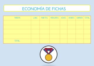 TAREFA LUNS MARTES MÉRCORES XOVES VENRES SÁBADO TOTAL
TOTAL
ECONOMÍA DE FICHAS
 