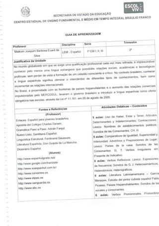 Guia de aprendizagem - Espanhol