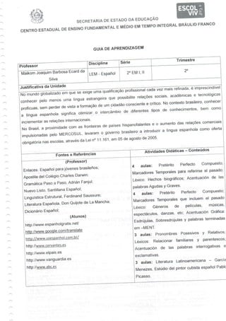 Guia de aprendizagem - Espanhol