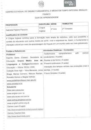 Guia de aprendizagem - Inglês