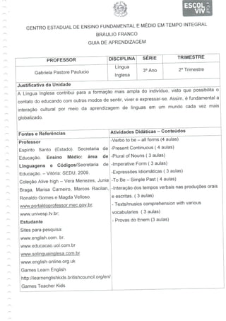 Guia de aprendizagem - Inglês