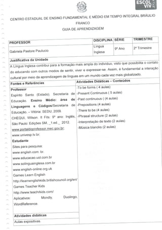 Guia de aprendizagem - Inglês