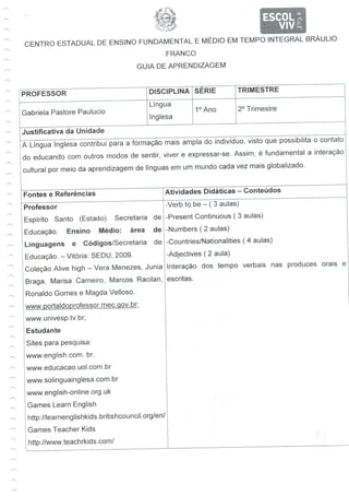 Guia de aprendizagem - Inglês