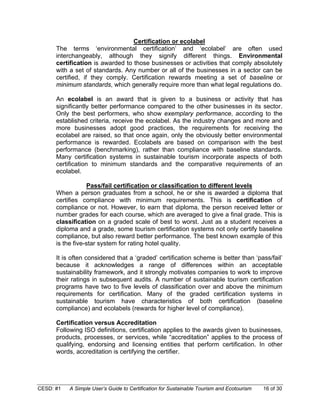 Picture of A Simple User's Guide to Certification for Sustainable Tourism and ...