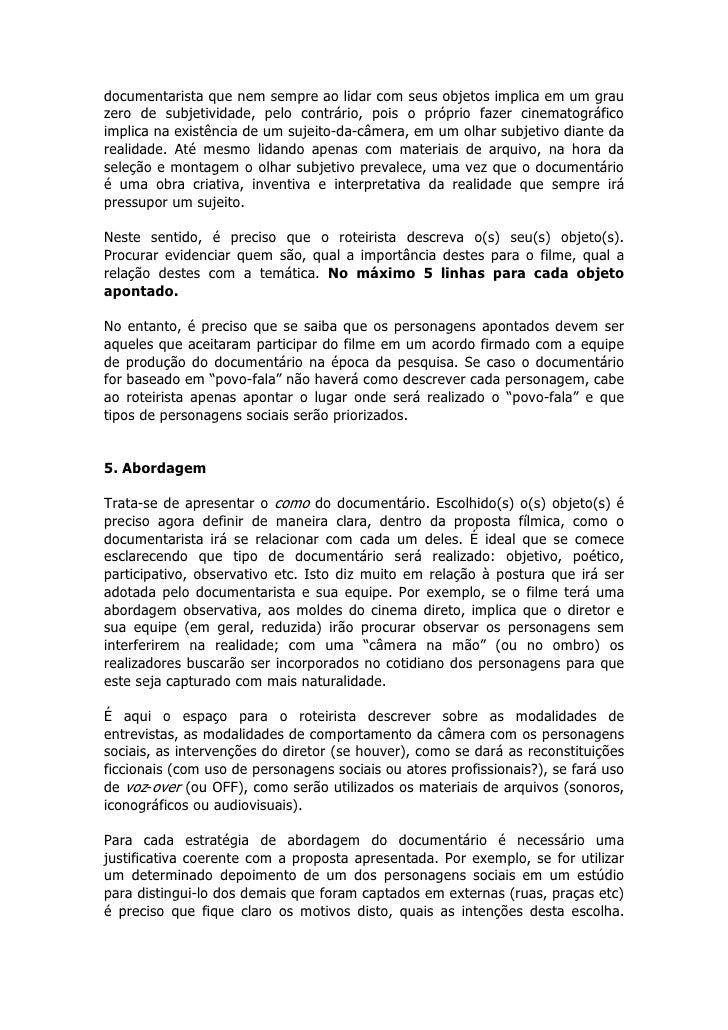 Guia de como elaborar um projeto para documentario Guia de como elaborar um projeto para documentario