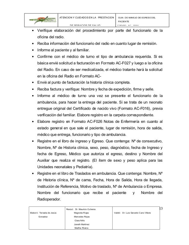 Guia de enfermeria de egreso hospitalario Guia de enfermeria de egreso hospitalario