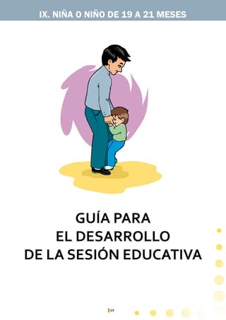 69
IX. NIÑA O NIÑO DE 19 A 21 MESES
GUÍA PARA
EL DESARROLLO
DE LA SESIÓN EDUCATIVA
 