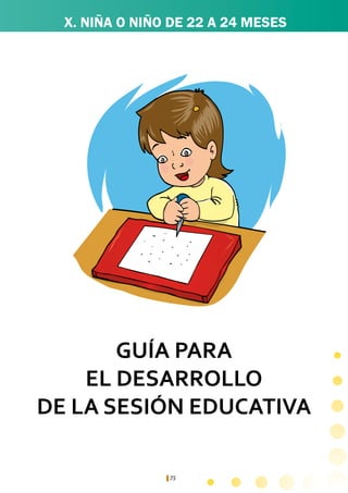 75
X. NIÑA O NIÑO DE 22 A 24 MESES
GUÍA PARA
EL DESARROLLO
DE LA SESIÓN EDUCATIVA
 