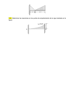 7.81. Determinar las reacciones en los puntos de empotramiento de la viga mostrada en la
figura
l/3 2l/3
A B
p(x)=H(x/l)n
H
 