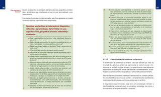 76                                                                                                                                                                                        77
     como caRacteRizaR o   Devem ser descritos os principais elementos sociais, geográficos, ambien-               ➜	Existe alguma particularidade no território quanto a ques-
            teRRitóRio?    tais e econômicos que caracterizam o local no qual será realizado o em-                   tões ambientais, como a existência de áreas de preservação,
                                                                                                                     de aterro sanitário, mananciais, florestas ou distritos indus-
                           preendimento.
                                                                                                                     triais?
                           Para realizar o processo de caracterização, este Guia apresenta um quadro               ➜	Existem restrições ou incentivos ambientais, legais ou nor-
                                                                                                                     mativos, estabelecidos (âmbito municipal, estadual ou fede-
                           contendo algumas questões a serem respondidas.                                            ral) que representem possível impacto para algum projeto de
                                                                                                                     GTR a ser operado neste território?
                                                                                                                   ➜	Que tipo de atividades podem ser realizadas no território da-
                                Questões que facilitam a elaboração do diagnóstico                                   dos as suas particularidades, as restrições e os incentivos
                                referente à caracterização do território em seus                                     legais e normativos presentes?
                                aspectos social, geográfico (inclusive ambiental) e                                ➜	O território é identificado em que categoria na classificação
                                                                                                                     da Política Nacional de Desenvolvimento Regional (PNDR) do
                                econômico                                                                            Ministério da Integração Nacional?
                                                                                                                   ➜	Quais são as principais atividades econômicas que caracteri-
                                   ➜	Qual a abrangência do território a ser trabalhado (tamanho                      zam este território? Descreva-as em termos de setor econô-
                                     em km2)?                                                                        mico e tamanho.
                                   ➜	Qual a divisão sociopolítica do território (existência de um ou               ➜	Existem cadeias produtivas estabelecidas neste território? Se
                                     mais municípios e limites geopolíticos internos)?                               sim, quais são estas? Descreva suas características gerais.
                                   ➜	Existe área rural e urbana no território? Qual a proporção de                 ➜	Existem cadeias produtivas estabelecidas neste território e
                                     cada uma?                                                                       que estão relacionadas ao projeto de GTR?
                                   ➜	O território está próximo de algum centro urbano?                             ➜	Qual a capacidade de consumo (renda per capita) dos habi-
                                   ➜	Identifique as principais lideranças sociais e políticas que vi-                tantes deste território?
                                     vem e atuam no território.
                                   ➜	Existe alguma organização social que reúna a maior parte do
                                     grupo de possíveis beneficiários de um projeto de GTR neste
                                     território?
                                                                                                        4.1.2.2	     A	identificação	de	problemas	no	território
                                   ➜	Se existe alguma instituição que possa propor ações de GTR,        A identificação de problemas no território deve ser realizada por meio da
                                     descreva-a (ou descreva-as) em termos de missão, objetivos,
                                                                                                        descrição dos principais problemas relacionados ao contexto social e ins-
                                     dinâmica de organização e números de associados.
                                                                                                        titucional do território no qual ocorrerá o empreendimento, dos problemas
                                   ➜	Quais organizações sociais no território que poderiam ser
                                     parceiras de um projeto de GTR neste território?                   relacionados às instituições sociais que operarão o empreendimento, às ins-
                                   ➜	Quais outras organizações sociais, governamentais ou empre-        tituições possíveis parceiras do projeto e a outras instituições do território.
                                     sariais existem no território que podem ser consideradas impor-
                                     tantes para o sucesso ou insucesso de um projeto de GTR?           Deve-se identificar também problemas relacionados ao contexto geográ-
                                   ➜	Descreva as organizações existentes no território utilizando-      fico e ambiental do local no qual ocorrerá o empreendimento e problemas
                                     se de elementos como perfil de atuação, data de fundação,          relacionados às atividades econômicas existentes no território.
                                     principal interlocutor e outras informações que considerar
                                     pertinente.                                                        O diagnóstico dessa dimensão deve levar em consideração também a
                                   ➜	Descreva os recursos hídricos, tipo de solo, tipo de clima e       identificação de problemas legais e normativos ambientais, tais como o
                                     tipo de vegetação, existentes no território.
                                                                                                        licenciamento de empreendimentos e produtos.
 