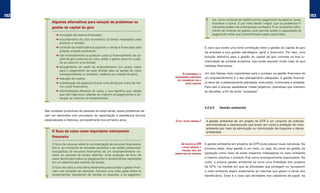152                                                                                                                                                                                         153
                                                                                                                     tos, como compras de matéria-prima, pagamento de salários, taxas,
           Algumas alternativas para solução de problemas na                                                         impostos e outros. É por meio desse “mapa” que os problemas fi-
           gestão de capital de giro:                                                                                nanceiros podem ser antecipados e evitados. É um excelente instru-
                                                                                                                     mento de controle de gastos, pois permite avaliar a capacidade de
             ➜ formação de reserva financeira;                                                                       pagamento antes que compromissos sejam assumidos.
             ➜ encurtamento do ciclo econômico (o tempo necessário para
               produzir e vender);
             ➜ controle da inadimplência (quando a venda é financiada pela                                      É claro que existe uma forte correlação entre a gestão do capital de giro
               própria unidade produtiva);                                                                      da empresa e sua gestão estratégica, geral e financeira. Por isso, uma
             ➜ não endividamento a qualquer custo (o financiamento de ca-                                       solução definitiva para a gestão do capital de giro consiste na boa lu-
               pital de giro costuma ser caro, então o gestor deve ter cuida-
               do ao assumir uma dívida);                                                                       cratividade da unidade produtiva. Isso pode requerer muito mais do que
             ➜ alongamento do perfil do endividamento (um prazo maior                                           medidas financeiras.
               para o pagamento de suas dívidas adia as saídas de caixa
               correspondentes e, portanto, melhora seu capital de giro);                 o Planejamento e o    Um dos fatores mais importantes para o sucesso na gestão financeira de
                                                                                   monitoRamento financeiRos    um empreendimento é o seu planejamento adequado. A gestão financei-
             ➜ redução de custos;
                                                                                     são fundamentais PaRa a
             ➜ substituição de passivos (trocar uma dívida por outra de me-                  Gestão adequada    ra deve ser cuidadosamente planejada, executada, monitorada e avaliada.
               nor custo financeiro);                                                                           Para isso é preciso estabelecer metas (objetivos, previsões) que orientem
             ➜ administração eficiente do caixa, o que significa que, desde                                     as decisões, a fim de evitar “surpresas”.
               que não haja ônus, retardar ao máximo os pagamentos e an-
               tecipar ao máximo os recebimentos.


                                                                                                                4.2.2.5   Gestão ambiental
      Nas unidades produtivas de pessoas de baixa renda, esses problemas de-
      vem ser resolvidos com processos de capacitação e assistência técnica
      especializada e intensiva, principalmente nos primeiros anos.                o que é Gestão ambiental?     A gestão ambiental de um projeto de GTR é um conjunto de práticas
                                                                                                                 administrativas e operacionais que levam em conta a proteção do meio
                                                                                                                 ambiente por meio da eliminação ou minimização de impactos e danos
           O fluxo de caixa como importante instrumento                                                          ambientais.
           financeiro
           O fluxo de caixa se refere à movimentação de recursos financeiros,            em PRojetos de GtR     A gestão ambiental em projetos de GTR pode possuir duas naturezas. Na
           isto é, ao montante de entradas (receitas) e de saídas (desembol-             a Gestão ambiental é
                                                                                                                primeira delas, essa gestão é um meio, ou seja, faz parte da gestão da
                                                                                         PRocesso, meio, mas
           sos/gastos) de recursos financeiros de um empreendimento du-
                                                                                   também Pode seR finalidade   operação como meio de evitar impactos indesejados no meio ambiente
           rante um período de tempo definido. Uma projeção de fluxo de
           caixa demonstra todos os pagamentos e recebimentos esperados                                         e mesmo valorizar o produto final como ecologicamente responsável. Na
           em um determinado período de tempo.                                                                  outra, a própria gestão ambiental se torna uma finalidade dos projetos
           O fluxo de caixa é uma ótima ferramenta para auxiliar o gestor finan-                                de GTR, na medida em que as atividades que protegem ou recuperam
           ceiro nas tomadas de decisões. Fornece uma visão geral sobre os                                      o meio ambiente sejam exatamente as mesmas que geram a renda dos
           recebimentos, resultantes de vendas ou doações, e os pagamen-                                        beneficiários. Esse é o caso das atividades dos catadores de papel, da
 