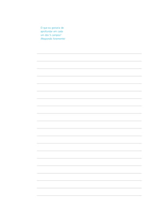 O que eu gostaria de
aprofundar em cada
um dos 5 campos?
(Responda livremente)
 