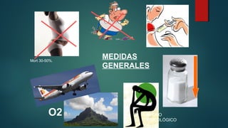 Mort 30-50%.
O2 APOYO
PSICOLÓGICO
MEDIDAS
GENERALES
INFLUENZA,
NEUMOCOCO
 