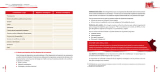 Definición de la visión: «Es la imagen futura que una organización desarrolla sobre sí misma toman-
              Lineamientos o ejes                      Objetivos estratégicos             Acciones estratégicas
                                                                                                                              do en cuenta la realidad en la cual trabaja». 25 En este caso, le corresponde al gobierno regional desa-
     Participación                                                                                                            rrollar la visión con respecto a una población-objetivo determinada: las y los jóvenes de la región.

     Sistema de políticas públicas de juventud                                                                                Para la construcción de la visión, se pueden utilizar las siguientes preguntas:
                                                                                                                              l ¿Cómo nos vemos en el futuro? (como región)
     Empleo                                                                                                                   l ¿Cómo vemos a la población con la cual trabajamos? (a la población joven)

     Salud                                                                                                                    Definición de la misión: «Es la imagen actual que enfoca los esfuerzos que realiza la organización
     Educación                                                                                                                para conseguir los objetivos que se propone».26 En concordancia con la visión, se refiere a la ima-
                                                                                                                              gen del gobierno regional con respecto a la juventud de su región.
     Cultura de paz, seguridad ciudadana
                                                                                                                              Para la construcción de la misión se pueden plantear las siguientes preguntas:
     Jóvenes rurales, indígenas y afroperuanos                                                                                l  ¿Quiénes somos?
                                                                                                                              l ¿Qué buscamos?
     Jóvenes con discapacidad
                                                                                                                              l ¿Por qué lo hacemos?
     Jóvenes en conflicto con la ley                                                                                          l ¿Para quién trabajamos?


     Cultura e identidades
                                                                                                                               En el taller sobre visión y misión
     Ambiente
                                                                                                                              Mediante la técnica de lluvia de ideas, las y los jóvenes que deseen hacer aportes a la visión escribirán en
     Otro                                                                                                                     tarjetas sus comentarios. El facilitador o facilitadora los recogerá y los presentará al conjunto de participantes,
                                                                                                                              identificando los puntos en común y las diferencias, con la finalidad de llegar a un acuerdo en forma democrática.

                  c) El diseño participativo del Plan Regional de la Juventud
                                                                                                                              Los objetivos estratégicos son las situaciones de cambio de la realidad que se espera lograr con
                     Sobre la base del diagnóstico, se podrá elaborar el Plan Regional de la Juventud y se convocará a        la implementación del Plan Regional de la Juventud.
                     un taller de diseño del plan. Previamente se elaborarán los siguientes componentes del plan, a fin
                     de presentarlos como insumos de trabajo en el taller con las y los jóvenes, donde se los confirma-       Es importante no confundir la redacción de los objetivos estratégicos con los procesos o los me-
                     rá, ajustará o cambiará:                                                                                 dios para conseguir esos cambios.
                     l Visión y misión

                     l Objetivos estratégicos
                                                                                                                          25 Percy Bobadilla Díaz. Curso de Planificación Estratégica en Gerencia Social 2009-1 (presentación en diapositivas). Lima: Pontificia Universi-
                                                                                                                             dad Católica del Perú, 2009, diapositiva 4.
                     l Estrategias y acciones (tácticas)                                                                  16 Bobadilla, obra citada, diapositiva 15.
56                                                                                                                                                                                                                                                                           57
 