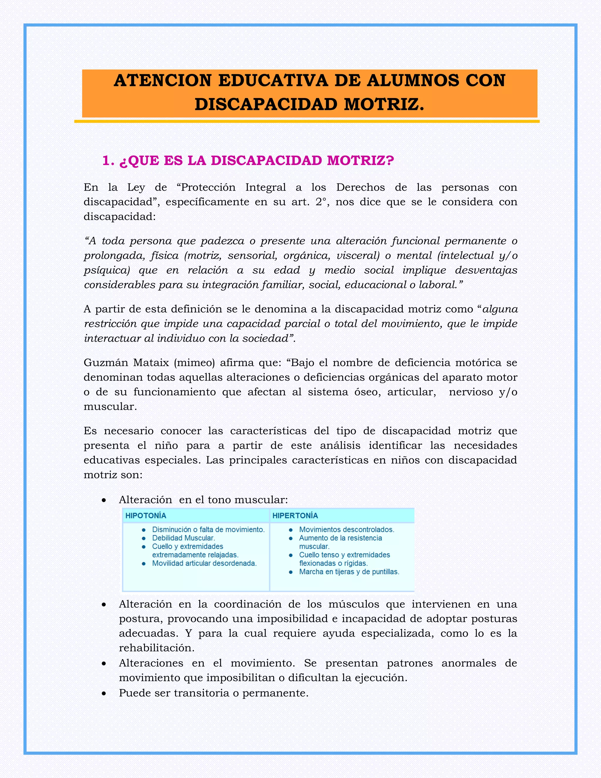 Guia de intervencion educativa a alumnos con discapacidad motriz | PDF