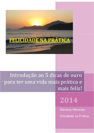 2014
Mariana Meneses
Felicidade na Prática
Introdução ao 5 dicas de ouro
para ter uma vida mais prática e
mais feliz!
 