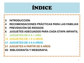ÍNDICE

3    INTRODUCCIÓN
4    RECOMENDACIONES PRÁCTICAS PARA LAS FAMILIAS
5    PREVENCIÓN DE RIESGOS
6    JUGUETES ADECUA...