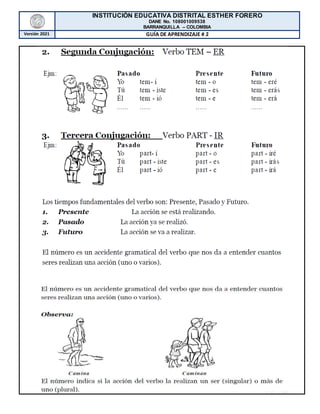 INSTITUCIÓN EDUCATIVA DISTRITAL ESTHER FORERO
DANE No. 108001009538
BARRANQUILLA – COLOMBIA
Versión 2021 GUÍA DE APRENDIZAJE # 2
 