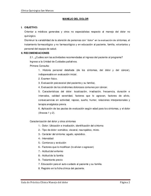 Guia de practica clinica manejo del dolor Guia de practica clinica manejo del dolor