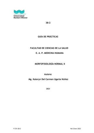 F-CV3-3B-2 Rev.Enero 2023
3B-2
GUÍA DE PRÁCTICAS
FACULTAD DE CIENCIAS DE LA SALUD
E. A. P. MEDICINA HUMANA
MORFOFISIOLOGÍA NORMAL II
Autora:
Mg. Kateryn Del Carmen Ugarte Núñez
2023
 